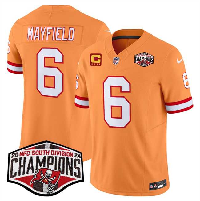 Men%27s Tampa Bay Buccaneers #6 Baker Mayfield Orange F.U.S.E. 2024 NFC South Champions With 4-Star C Patch Limited Stitched Jersey